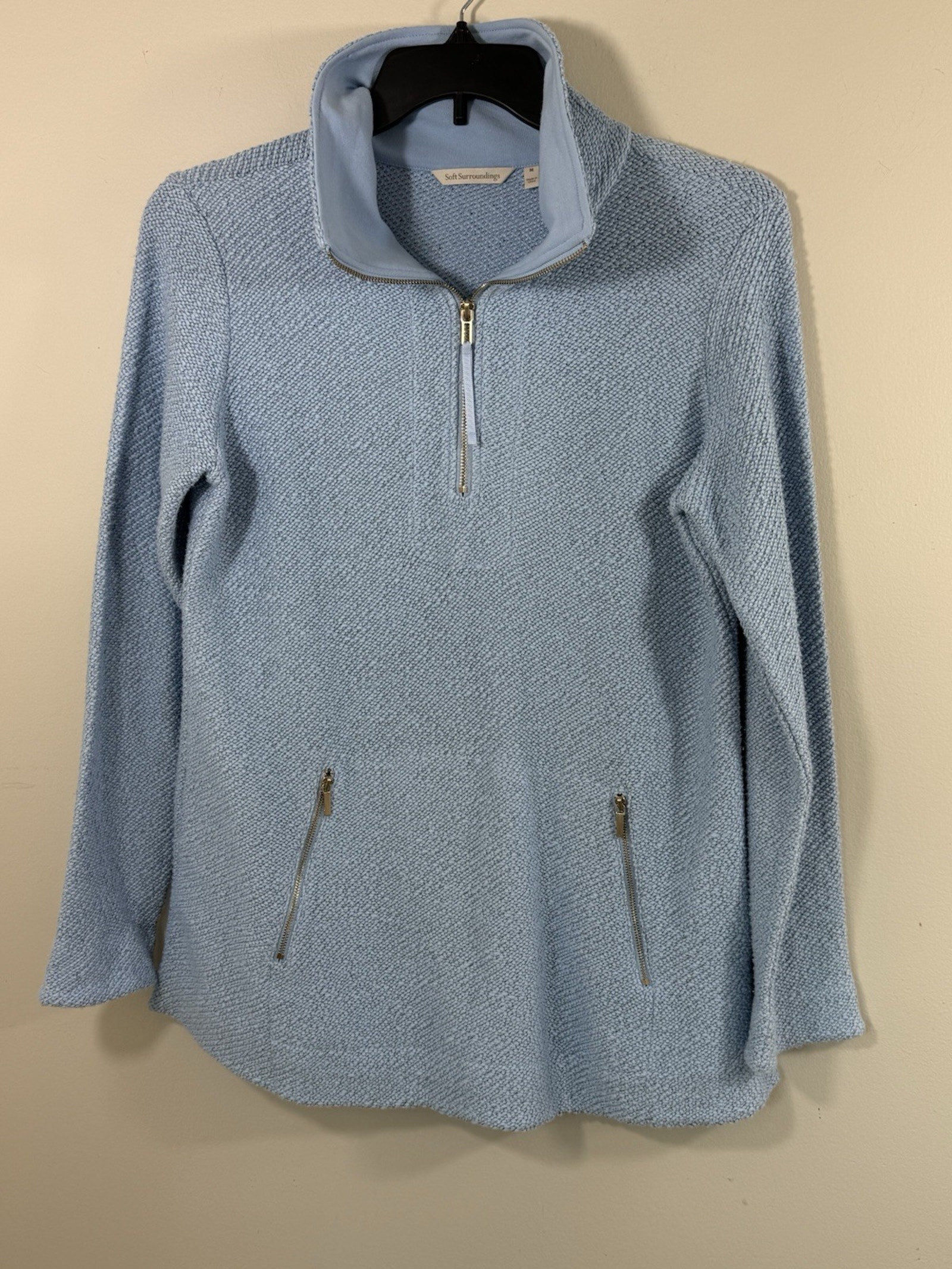 Soft Surroundings Pullover Womens Size M Baby Blue Textured Quarter Zip Coastal
